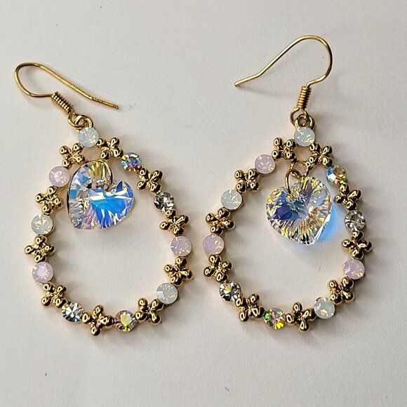 Heart Shape Crystal Earring Crystal and Gold Teardrop earrings - Picture 1 of 10